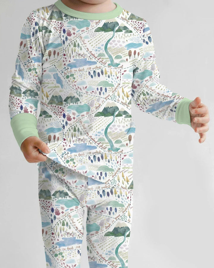 Whimsical Psalms 23 Map Bamboo Two Piece Long Sleeve Pajama Set
