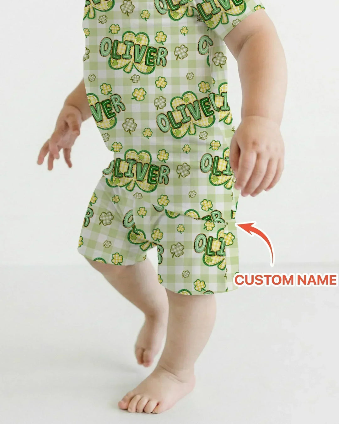 Lucky Shamrock Custom Name Bamboo Two Piece Short Sleeve Shorts Pajama Set