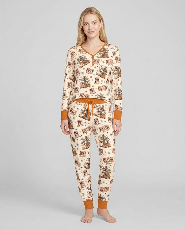 Floral Fall Give Thanks To The Lord Bamboo Women Pajama Set