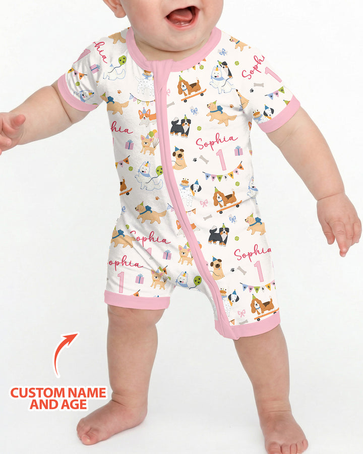 Custom Name Birthday Dogs Party Bamboo Shorty Zippy