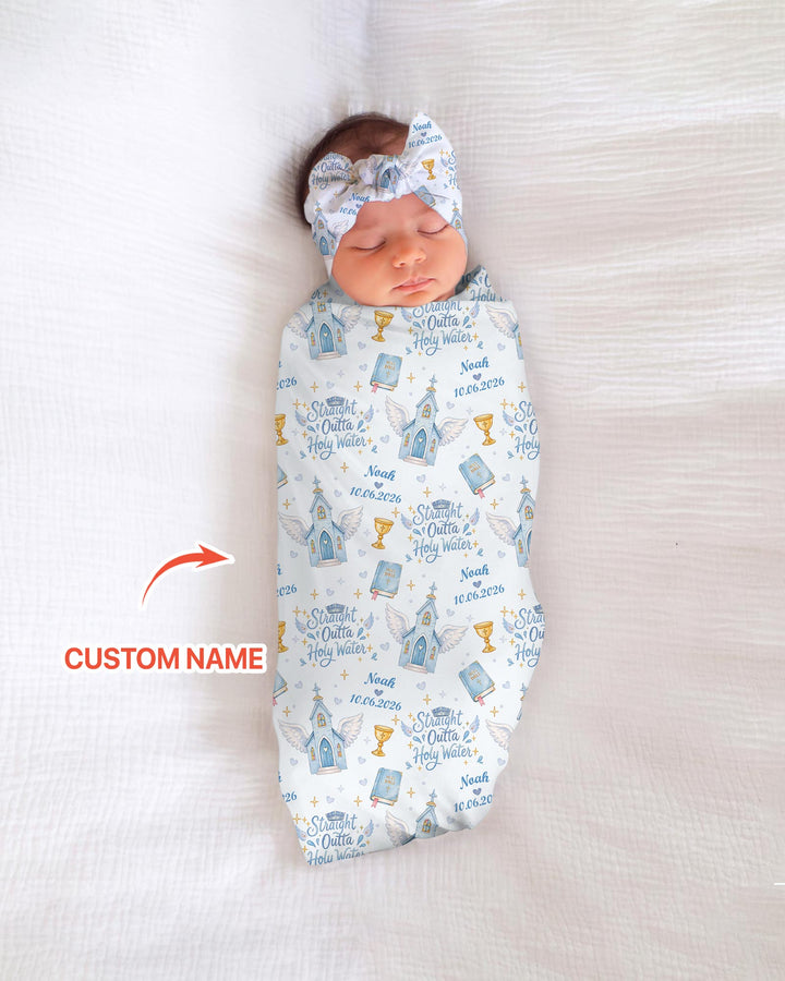 Custom Name Baptism Christening Straight Outta Holy Water Swaddle Blanket