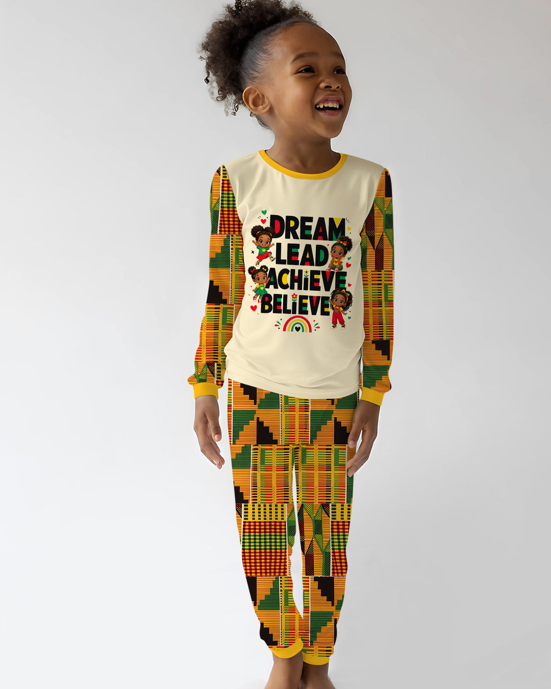 Black Girl Dream Lead Achieve Believe Bamboo Two Piece Long Sleeve Pajama Set