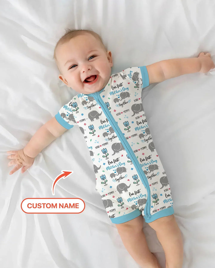 Custom Name Elephant Our First Mother's Day Bamboo Shorty Zippy