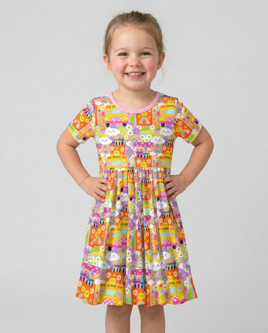 Retro Happy Classroom Bamboo Twirl Dress