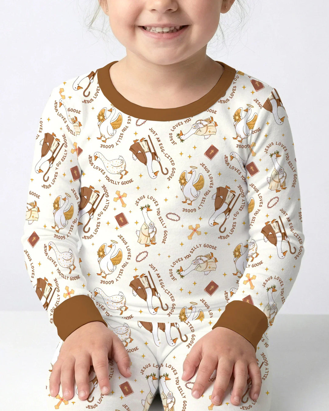 Jesus Loves You Silly Goose Bamboo Two Piece Long Sleeve Pajama Set