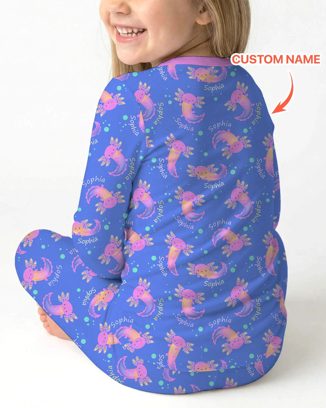 Axolotl Glow Custom Name Bamboo Two Piece Long Sleeve Pajama Set