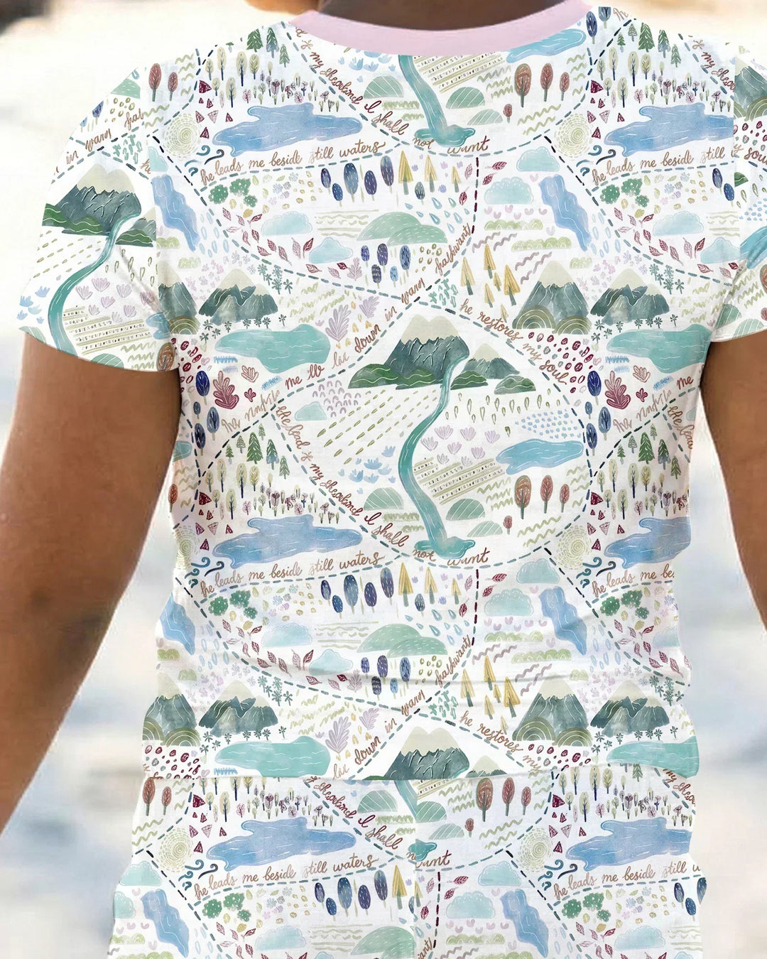 Whimsical Psalms 23 Map Bamboo Two Piece Short Sleeve Pajama Set