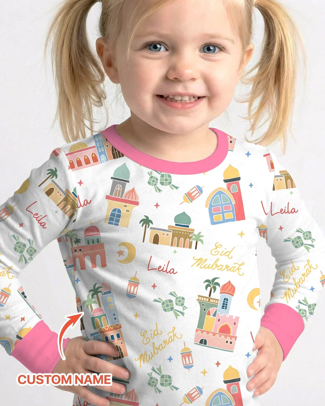 Eid Mubarak Custom Name Bamboo Two Piece Long Sleeve Pajama Set