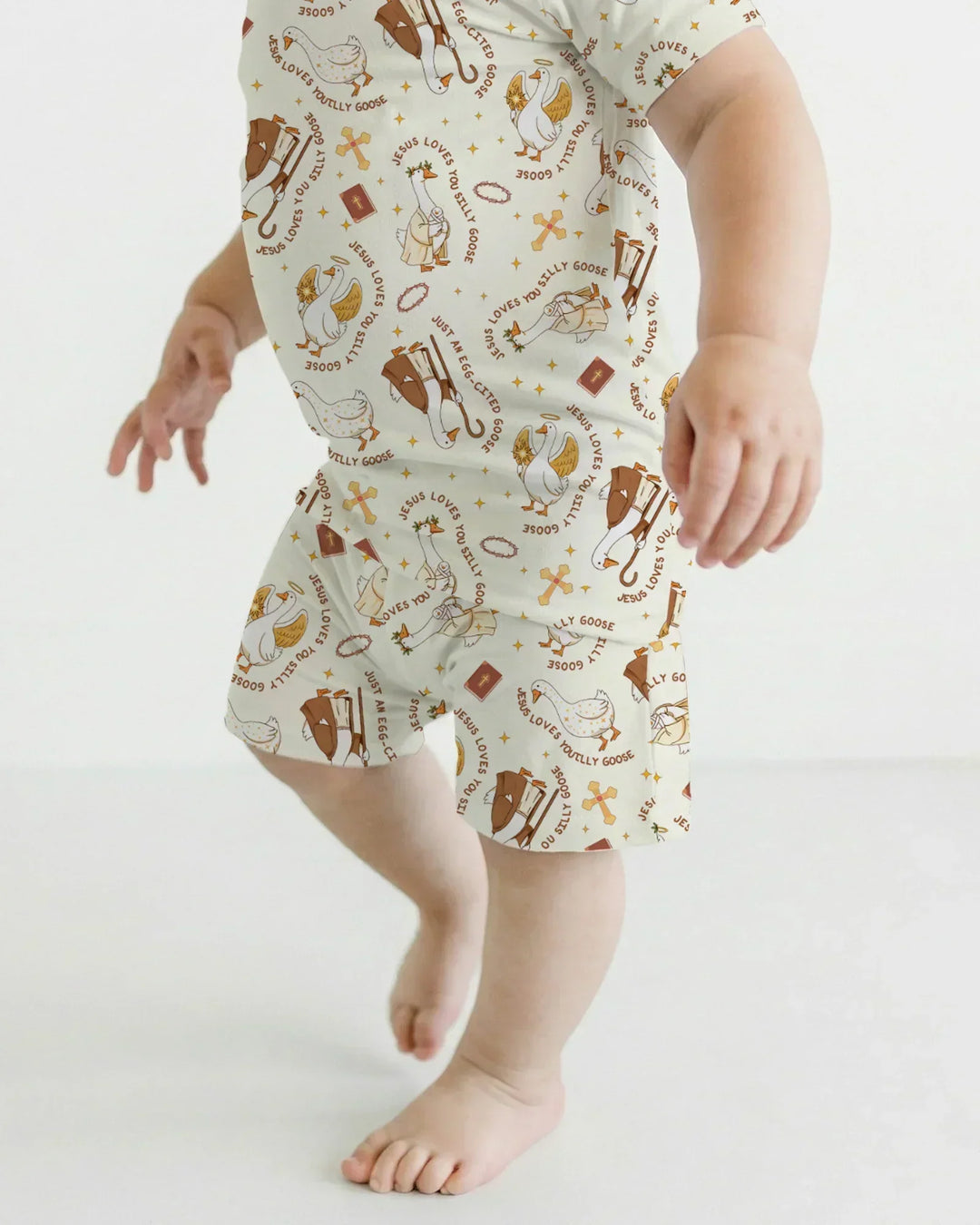 Jesus Loves You Silly Goose Bamboo Two Piece Short Sleeve Shorts Pajama Set