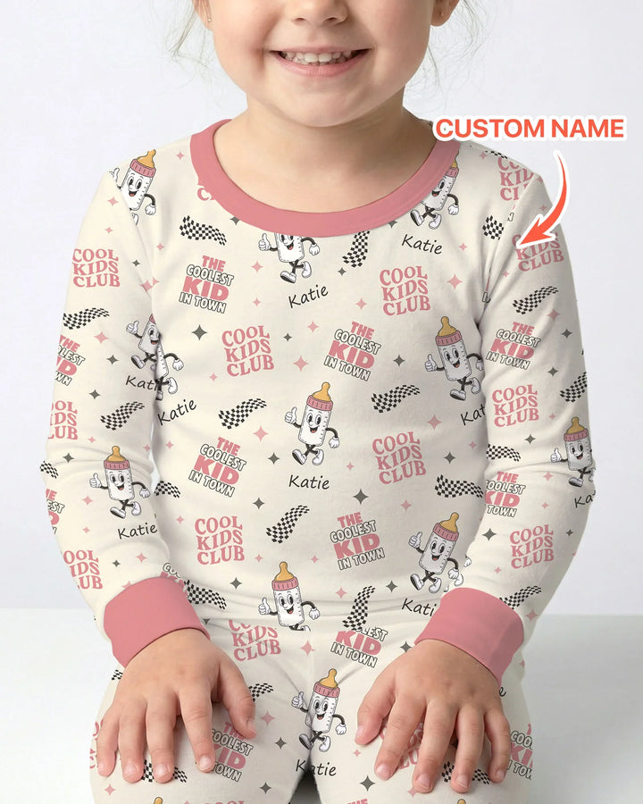 Custom Name Cool Club Daddy & Me Matching Bamboo Two Piece Long Sleeve Pajama Set