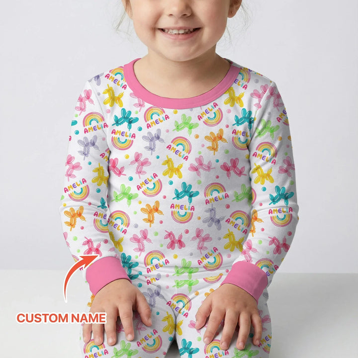 Sweet Balloon Dreams Custom Name Bamboo Two Piece Long Sleeve Pajama Set