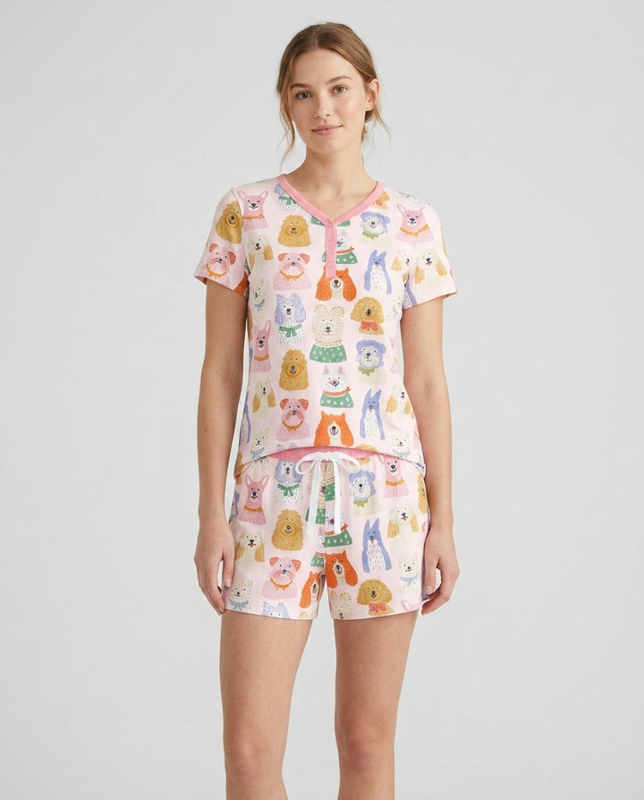 Puppy Portrait Bamboo Women Short Sleeve Short Pajama Set