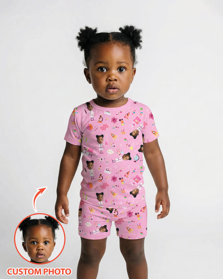 Custom Image Chemical Laboratory Bamboo Two Piece Short Sleeve Shorts Pajama Set