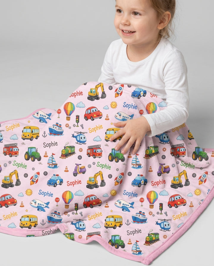 Custom Name Cute Transport Bamboo Blanket
