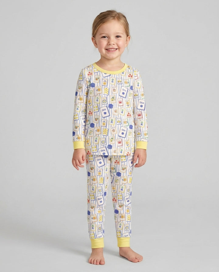 Coastal Mahjong Custom Name Mommy & Me Matching Bamboo Two Piece Long Sleeve Pajama Set