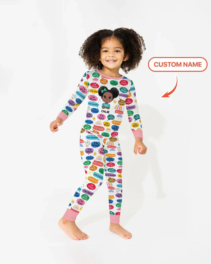 Personalized I'm Kind I'm Brave Bamboo Two Piece Long Sleeve Pajama Set