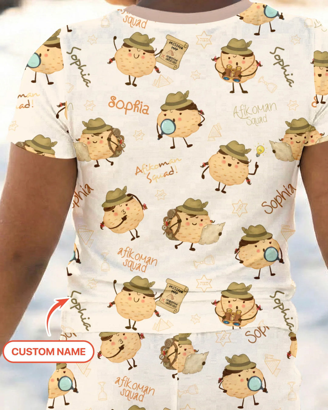 Custom Name Passover Afikoman Bamboo Two Piece Short Sleeve Pajama Set