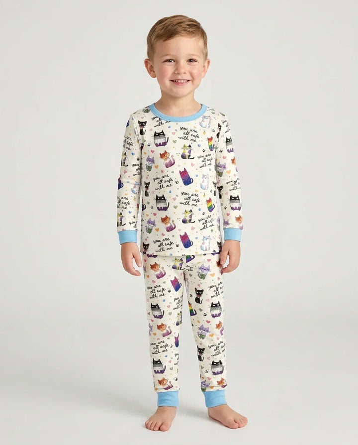 Loved & Safe Kitties Family Matching Bamboo Two Piece Long Sleeve Pajama Set