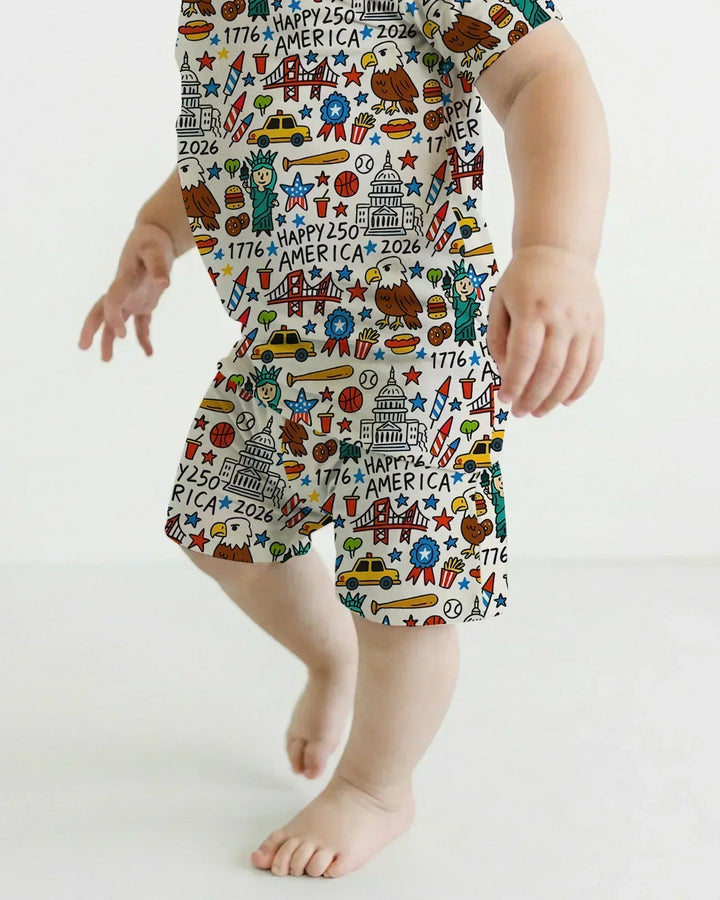 Doodle America 250th Anniversary Family Bamboo Two Piece Short Sleeve Shorts Pajama Set