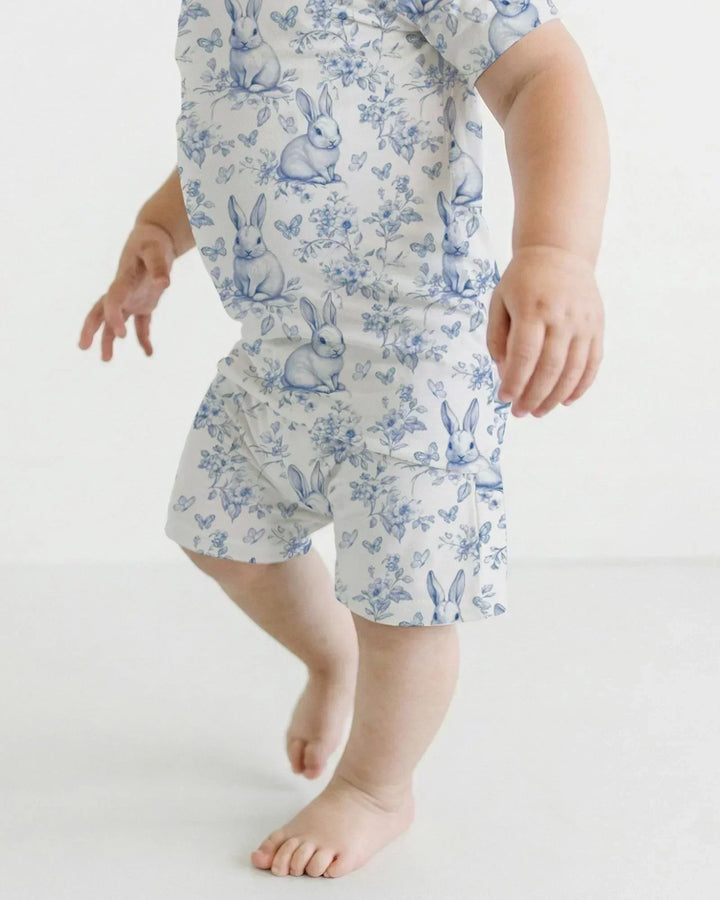 Easter Chinoiserie Toile de Jouy Bamboo Two Piece Short Sleeve Shorts Pajama Set