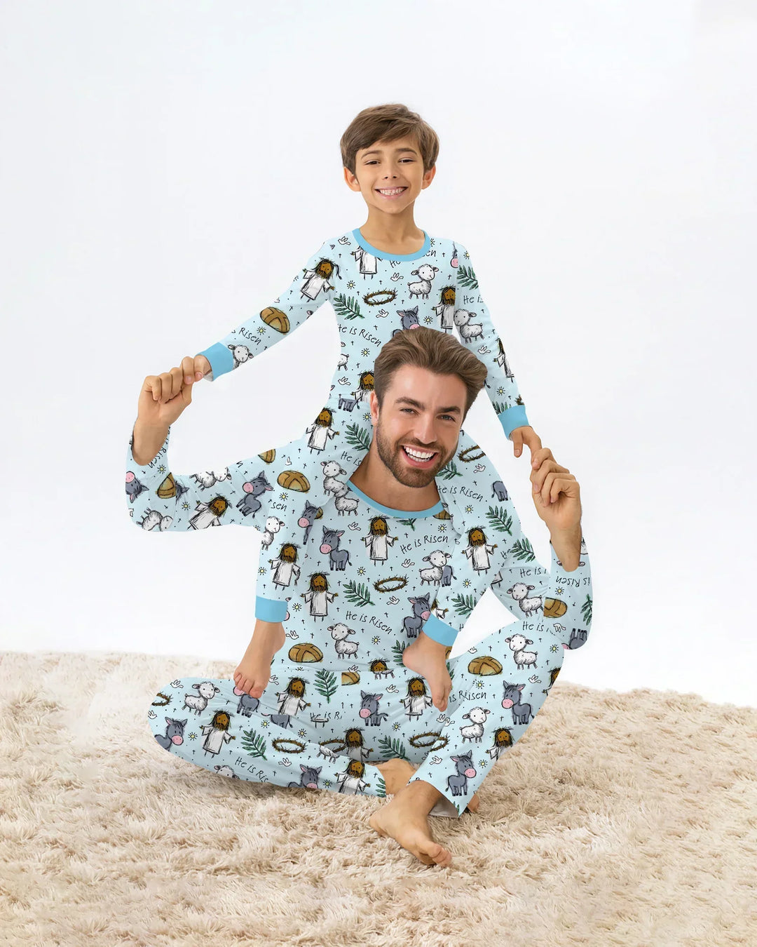 He Is Risen Easter Family Matching Bamboo Two Piece Long Sleeve Pajama Set