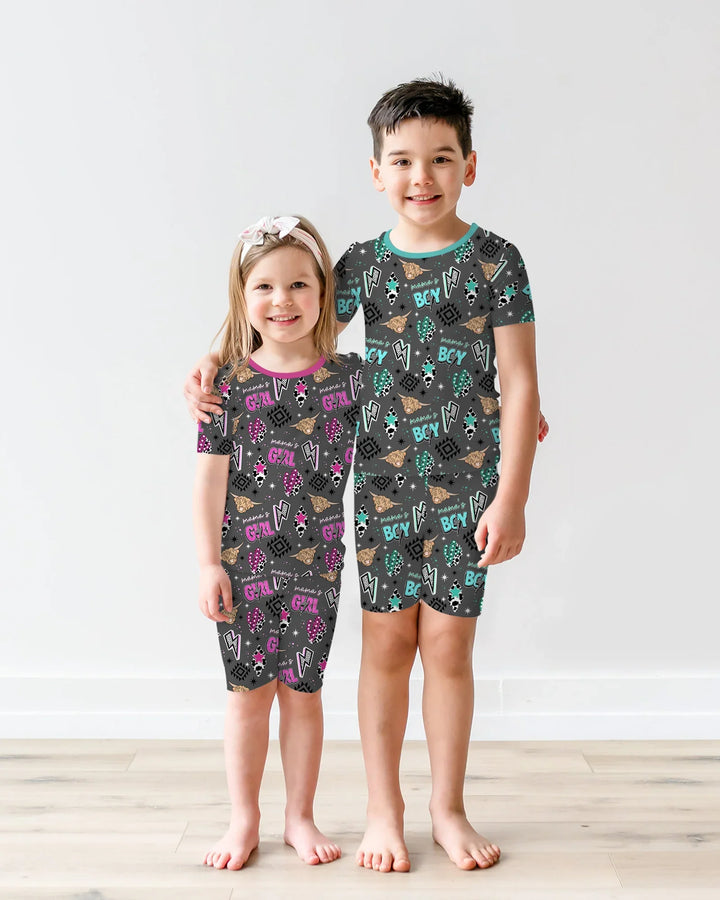 Western Mama & Me Matching  Bamboo Two Piece Short Sleeve Shorts Pajama Set