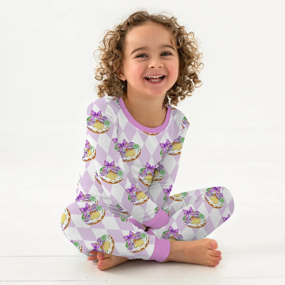 Mardi Gras Donut Bamboo Two Piece Long Sleeve Pajama Set
