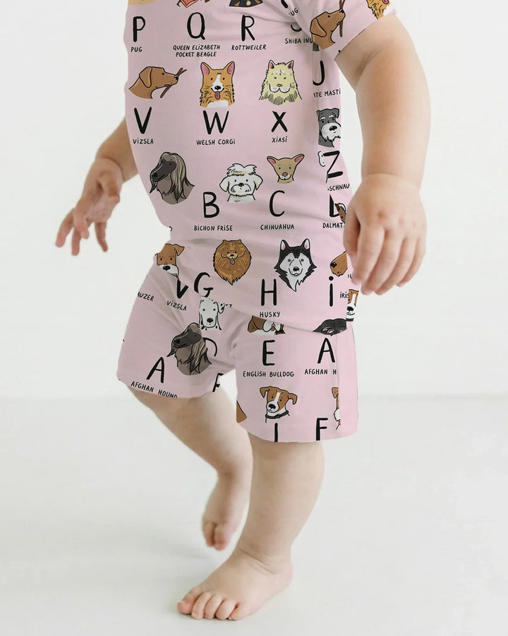Funny Dogs Alphabet Bamboo Two Piece Short Sleeve Shorts Pajama Set