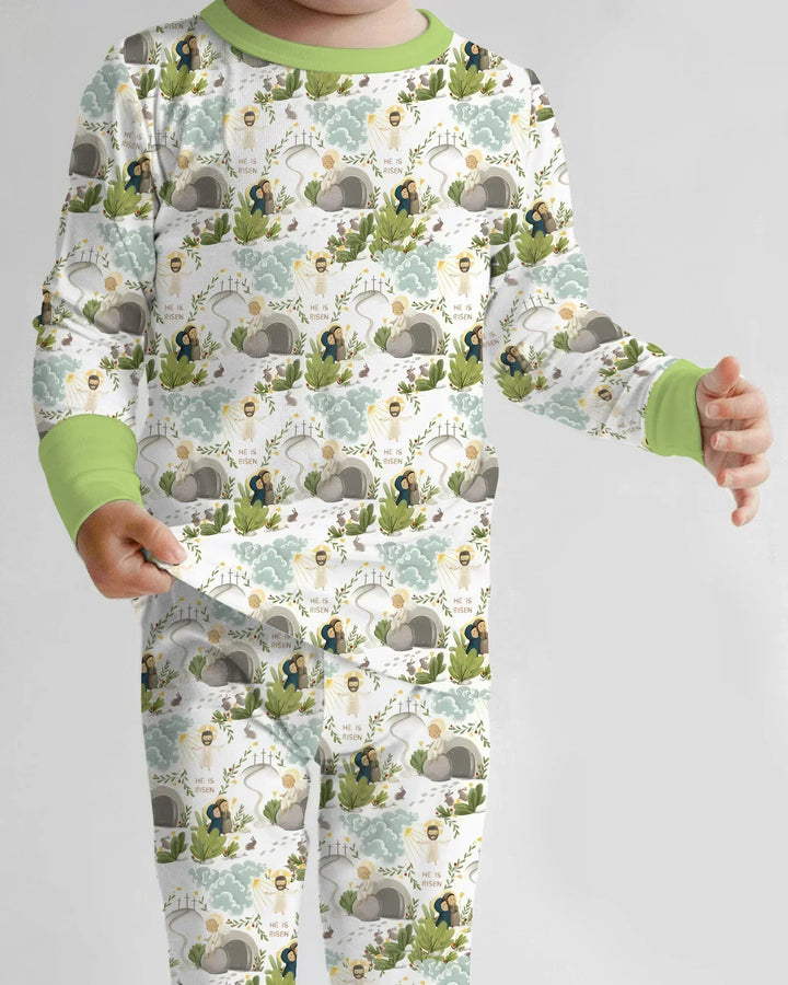 Matthew 28:1–8 He Is Risen Bamboo Two Piece Long Sleeve Pajama Set