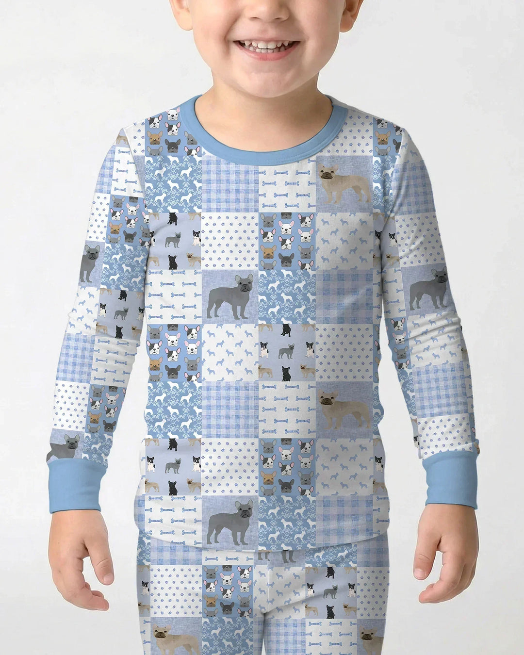 Frenchies Patchwork Family Matching Bamboo Two Piece Long Sleeve Pajama Set