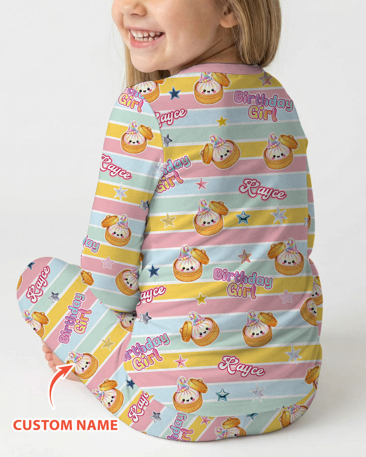 Custom Dumpling Birthday Girl  Bamboo Two Piece Long Sleeve Pajama Set