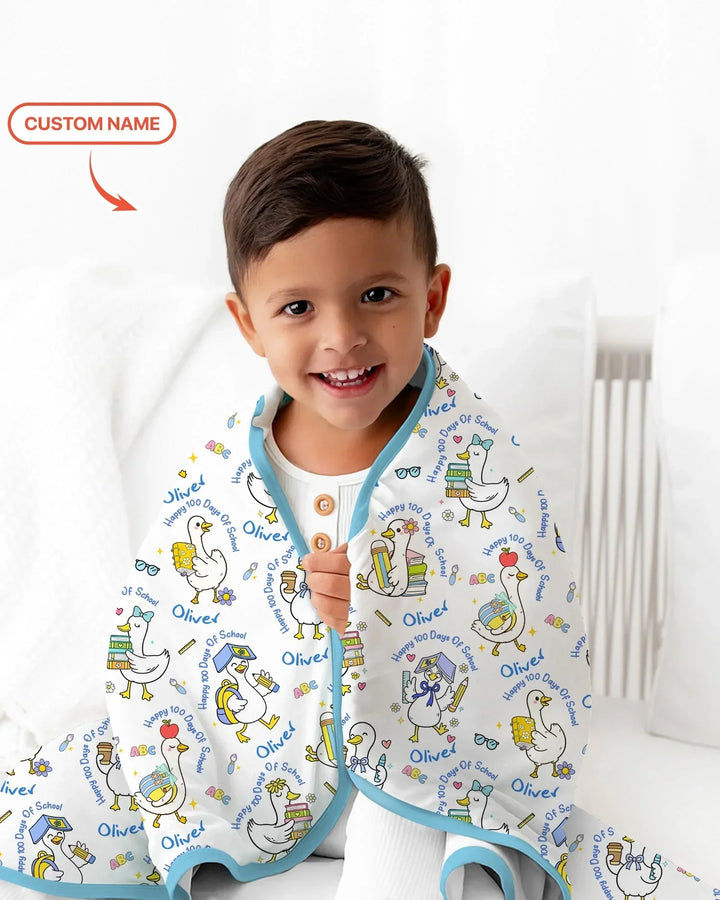 Custom Name Goose Happy 100 Days Of School Bamboo Blanket