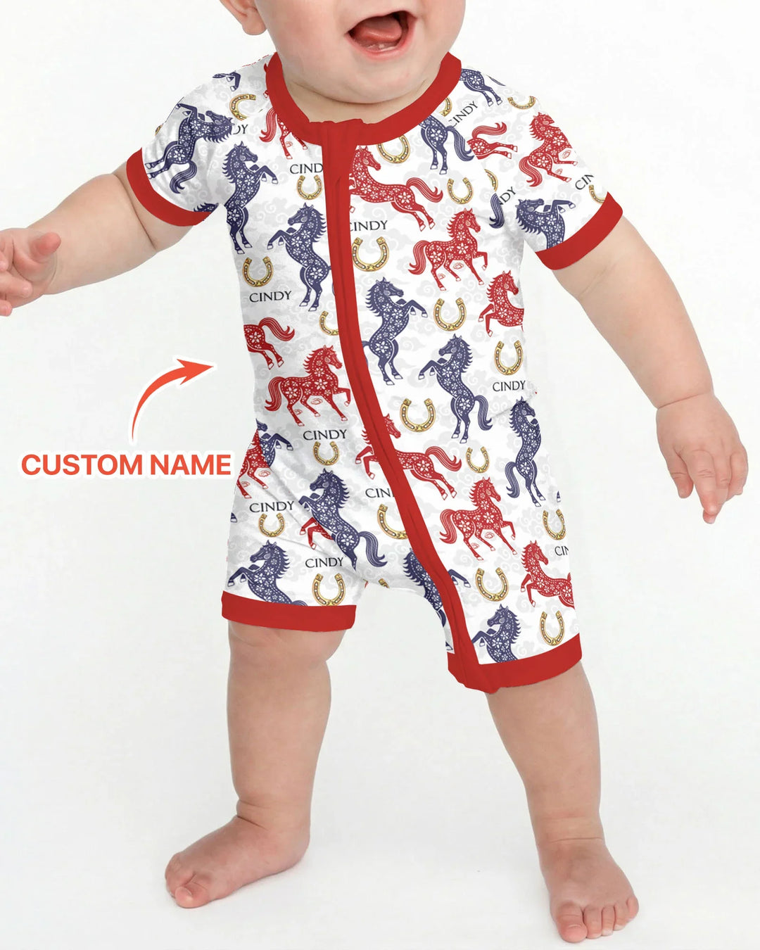 Custom Name Chinoiserie Horses Bamboo Shorty Zippy