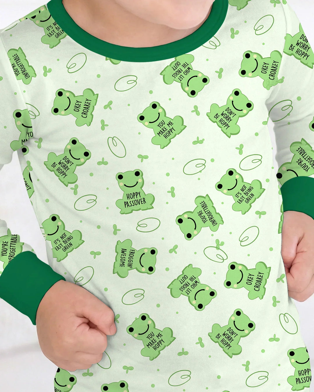 Marzipan Passover Conversation Frogs Bamboo Two Piece Long Sleeve Pajama Set