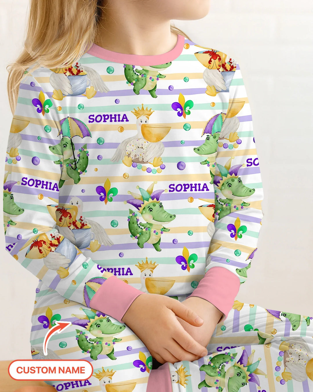 Happy Mardi Gras Adventure Family Matching Bamboo Two Piece Long Sleeve Pajama Set
