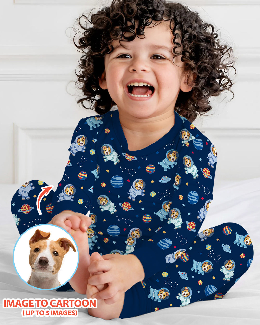 Astronaut Custom Pet Image Family Matching Bamboo Two Piece Long Sleeve Pajama Set