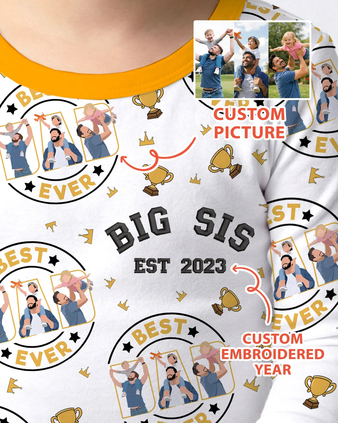 Personalized Family Matching Father's Day Embroidered Bamboo Two Piece Long Sleeve Pajama Set