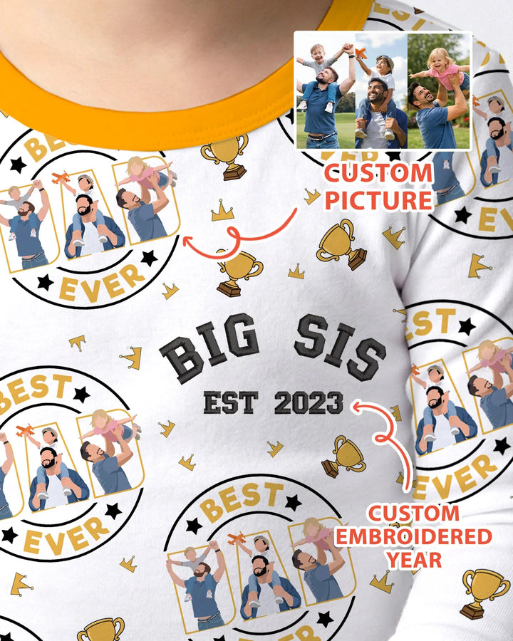 Personalized Family Matching Father's Day Embroidered Bamboo Two Piece Long Sleeve Pajama Set