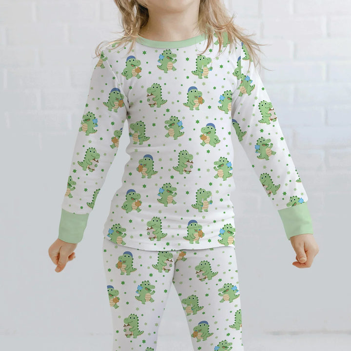 Shabbat Dinosaur Bamboo Two Piece Long Sleeve Pajama Set