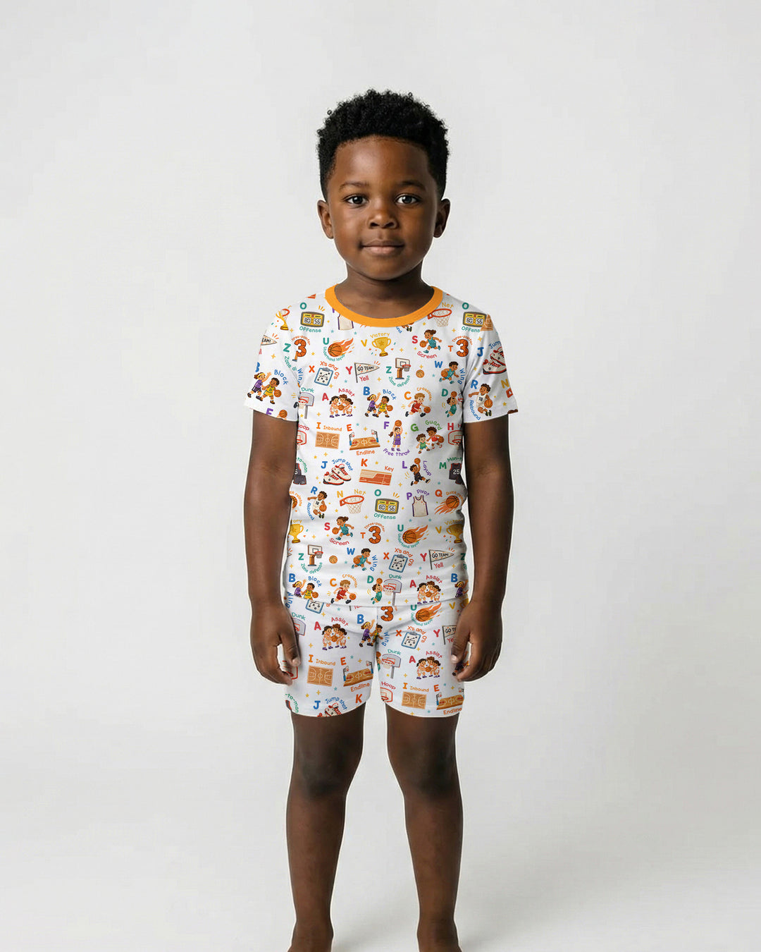 Basketball Alphabet Bamboo Two Piece Short Sleeve Shorts Pajama Set