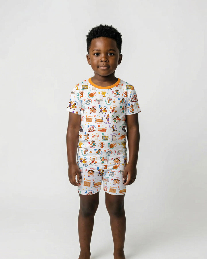 Basketball Alphabet Bamboo Two Piece Short Sleeve Shorts Pajama Set