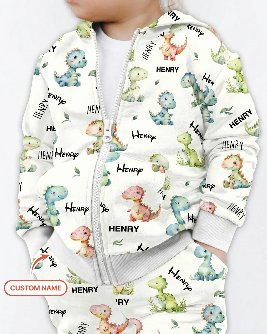 Dinosaur Custom Name Bamboo Zip Hoodie