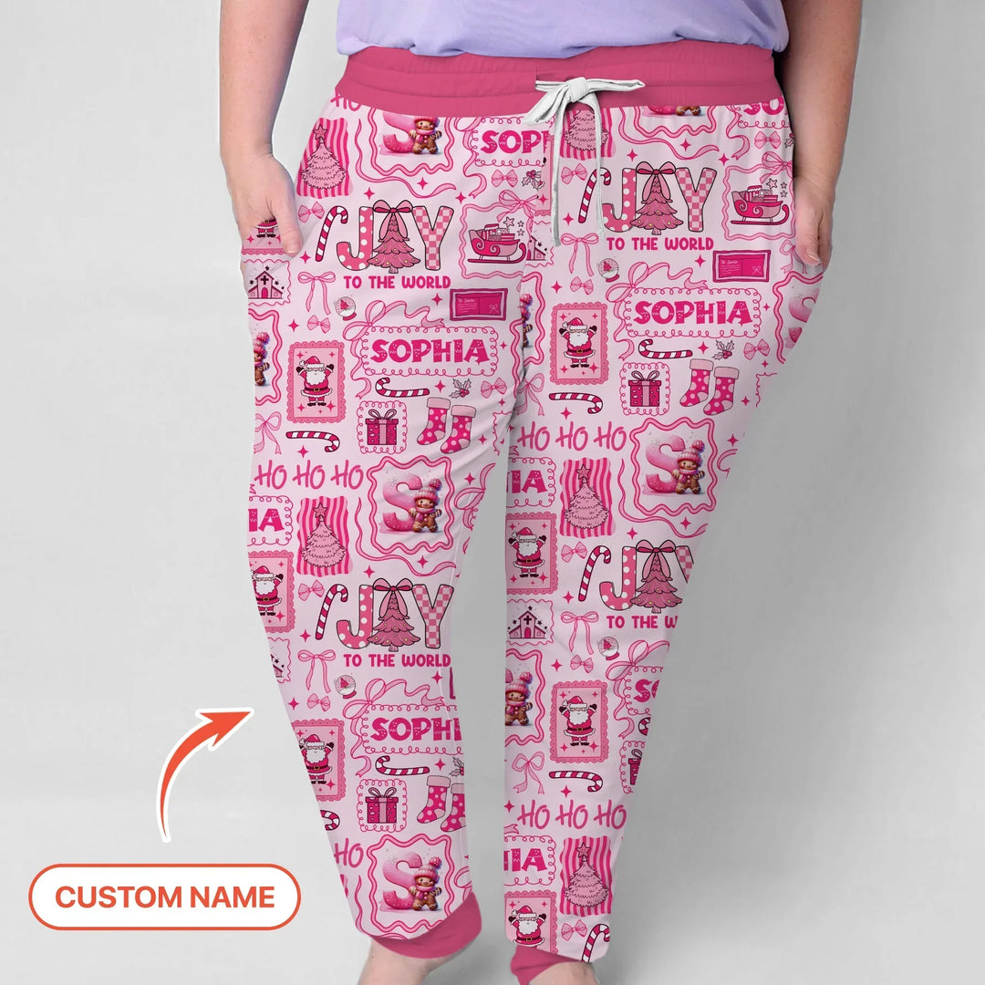 Custom Name Preppy Pink Christmas Women Pajama Set , Custom Name Preppy Pink Christmas Women Pajama Set - Only Shirt / S