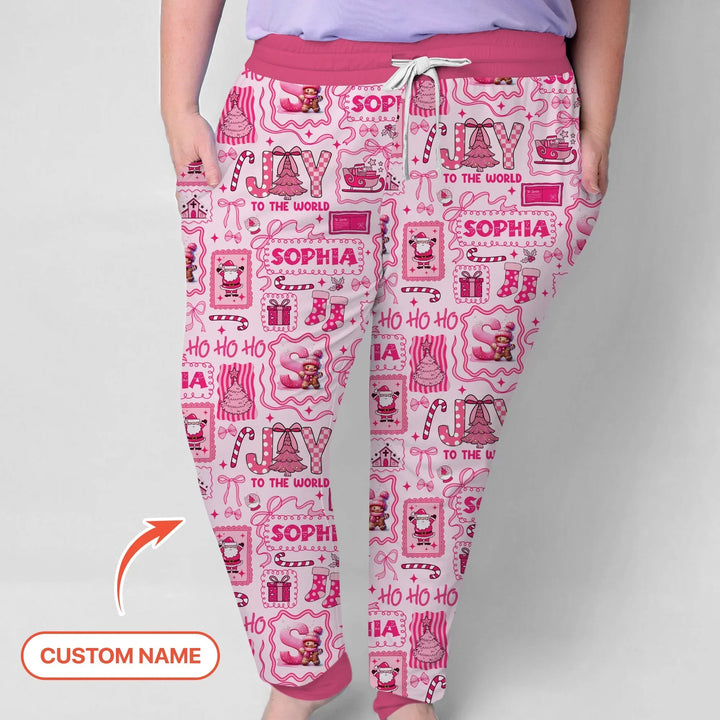 Custom Name Preppy Pink Christmas Women Pajama Set , Custom Name Preppy Pink Christmas Women Pajama Set - Only Shirt / S