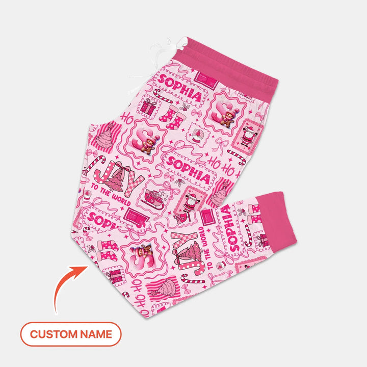 Custom Name Preppy Pink Christmas Women Pajama Set , Custom Name Preppy Pink Christmas Women Pajama Set - Only Pants / S