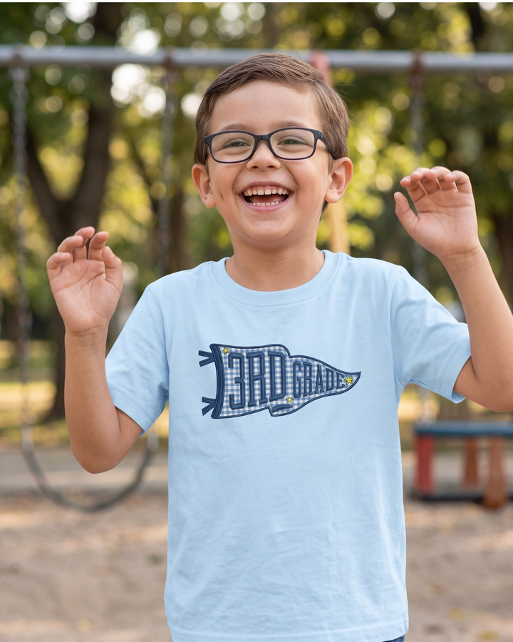 Custom Grade Pennant Applique Embroidered Bamboo Crewneck T-Shirt