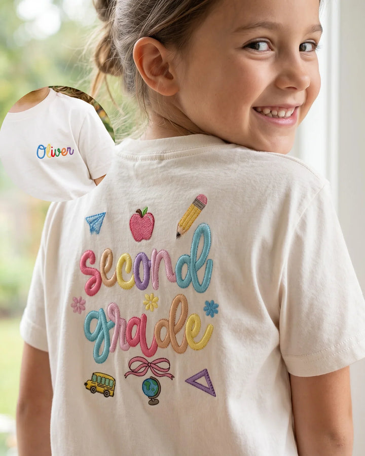 Custom Name And Grade Level Embroidered Bamboo Crewneck T-Shirt