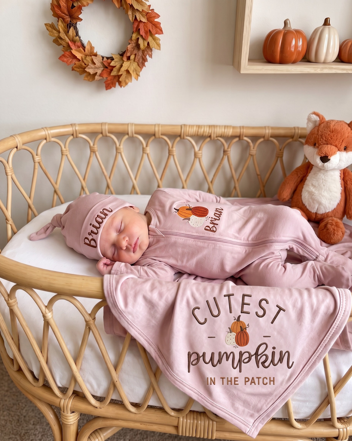 Personalized Pumpkin Patch Embroidered Bamboo Zipper Footie