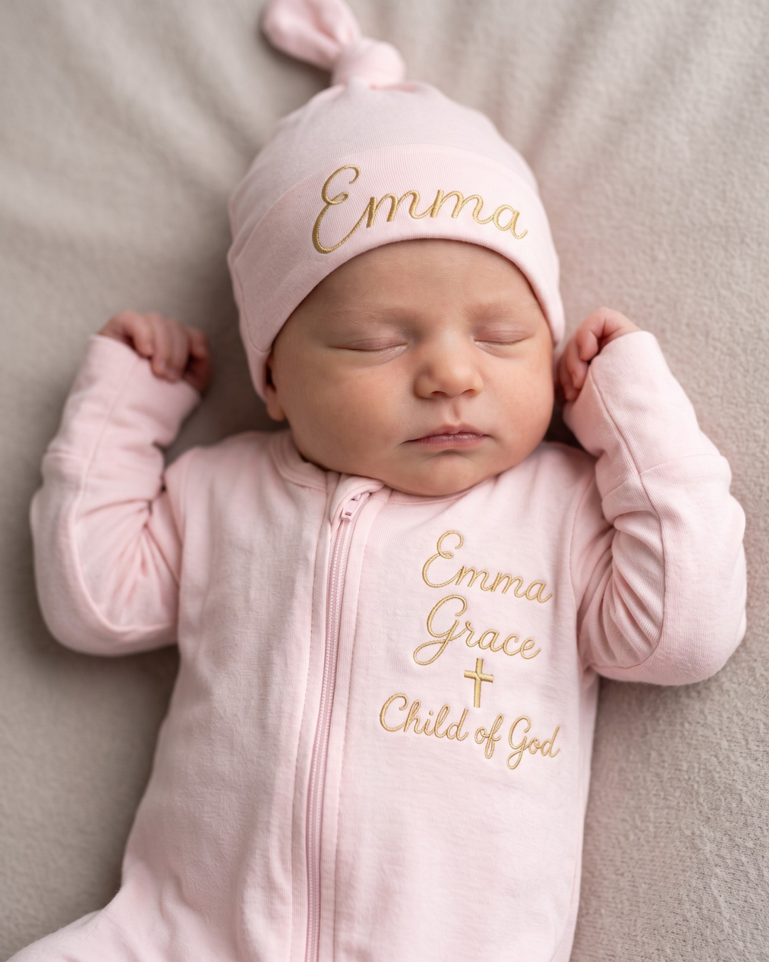 Custom Name Child Of God Embroidered Bamboo Zipper Footie