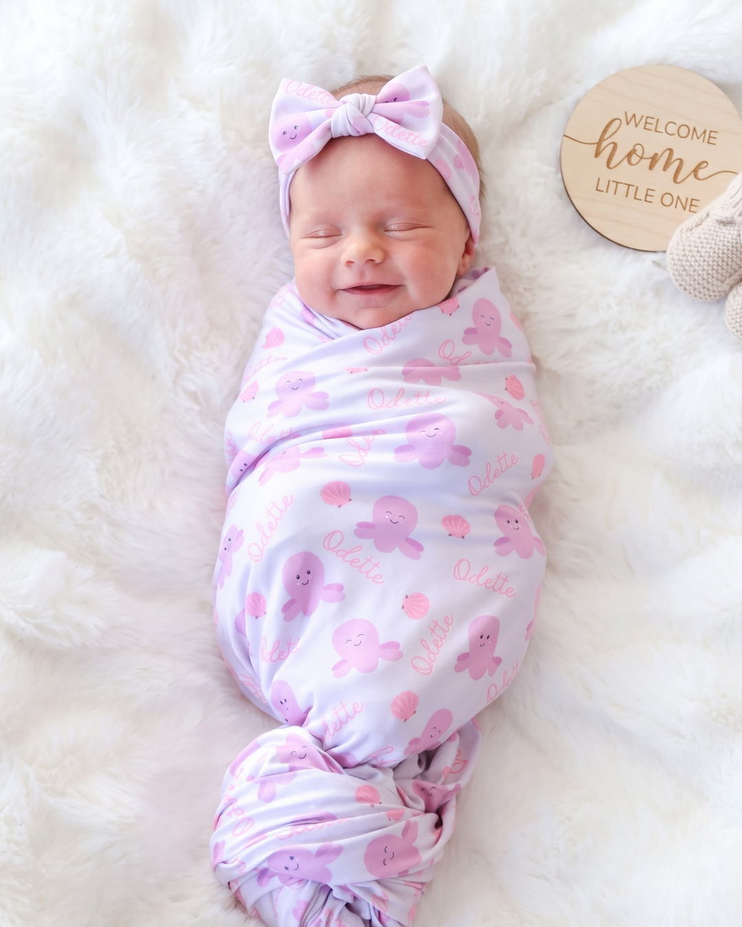 Happy Pink Octopus Bamboo Swaddle Blanket